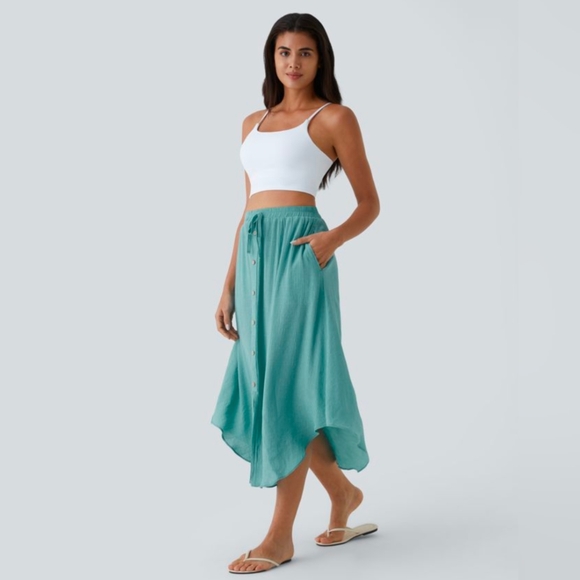HALARA Teal Midi Skirt with Buttons - Picture 1 of 9